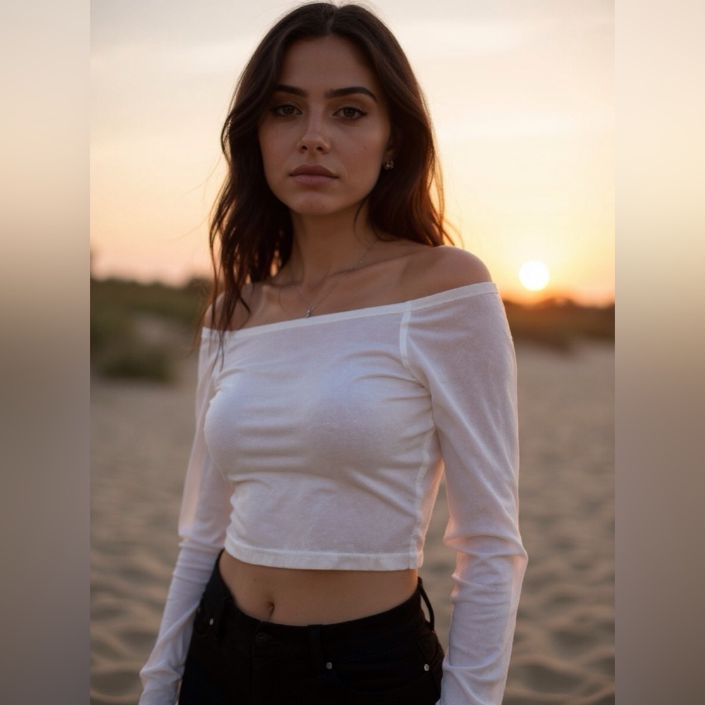 White Mesh Bardot Crop Top | US 2 | Coquette Balletcore | NWT - Picture 2 of 10